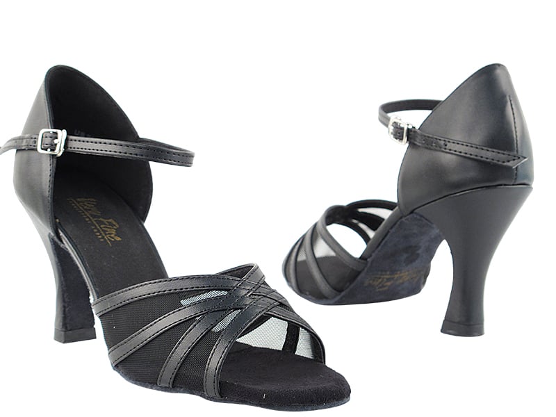 Black Leather and Mesh Ballroom Dance Shoes