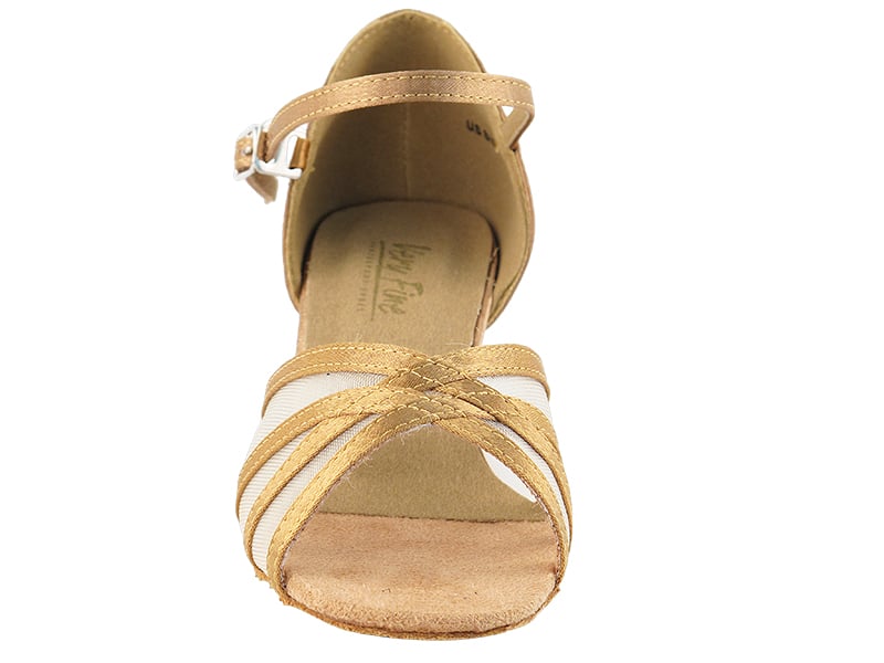 Elegant Brown Satin Dance Shoes with Mesh Detail