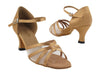 Chic Brown Satin and Flesh Mesh Ballroom Dance Shoes