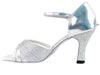 Shimmering Silver Stardust and Leather Ballroom Heels