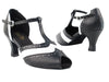 Black Leather Ballroom Heels with White Trim