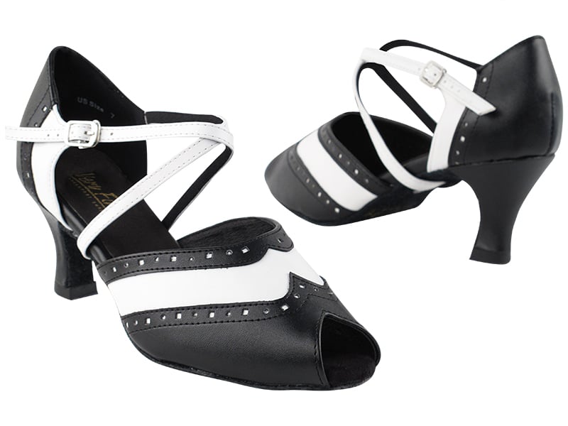 Black Leather Dance Shoes with White Trim