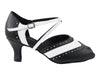 Refined Black Leather Ballroom Heels with White Accents