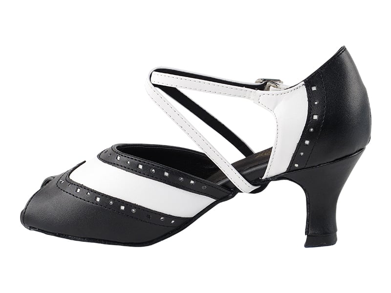 Classic Black and White Ballroom Heels in Leather Design