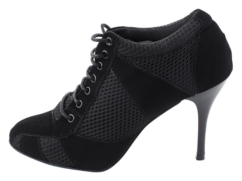 Black Nubuck and Knit Mesh Dance Heels