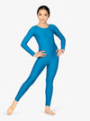 Adult Scoop Neck Nylon Long Sleeve Blue Unitard