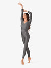 Adult Scoop Neck Nylon Long Sleeve Grey Unitard