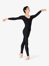 Adult Scoop Neck Nylon Long Sleeve Black Unitard