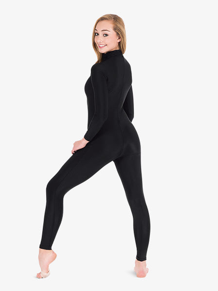 Adult Unisex Mock Neck Long Sleeve Black Unitard