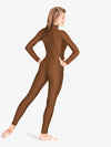 Adult Unisex Mock Neck Long Sleeve Brown Unitard