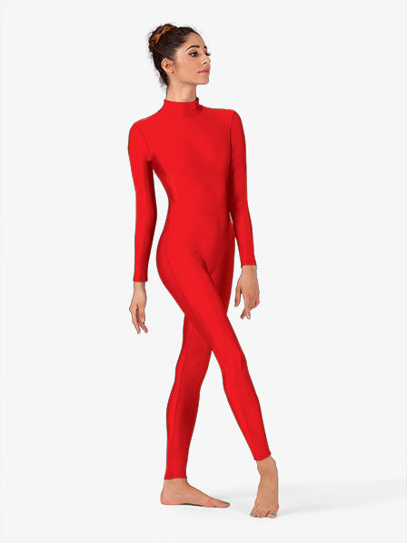 Adult Unisex Mock Neck Long Sleeve Red Unitard