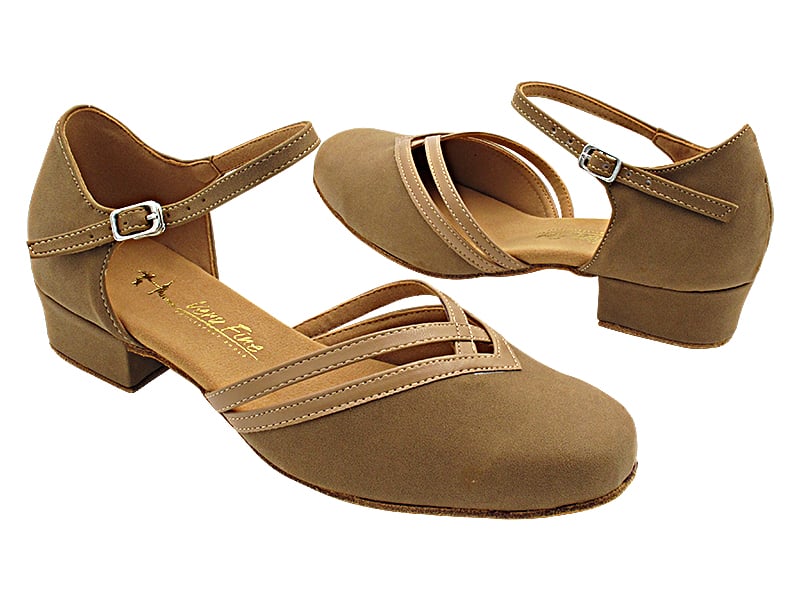 Brown Nubuck Ballroom Dance Shoes with Beige Brown Trim