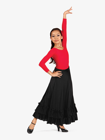 Girls Flamenco Black Ballroom Skirt