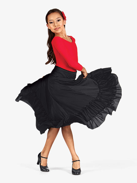 Girls Flamenco Black Ballroom Skirt