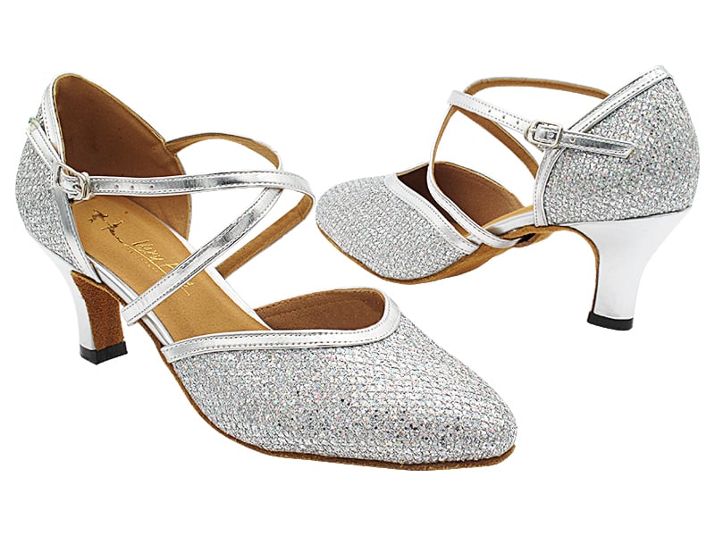 Silver Sparklenet and Trim Ballroom Dance Heels