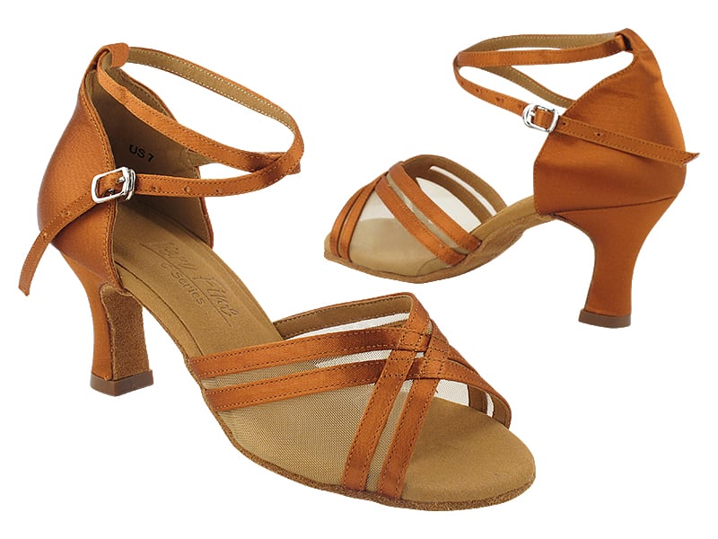 Copper Tan Satin and Mesh Ballroom Heels