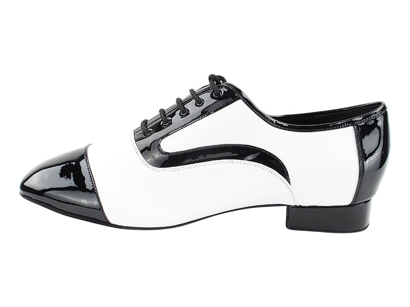 Black patent and white leather dance shoes