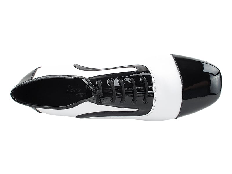 Black patent and white leather dance shoes