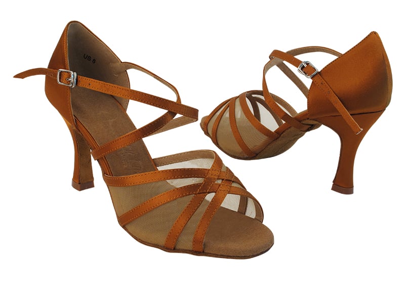 Dark tan satin ballroom heels