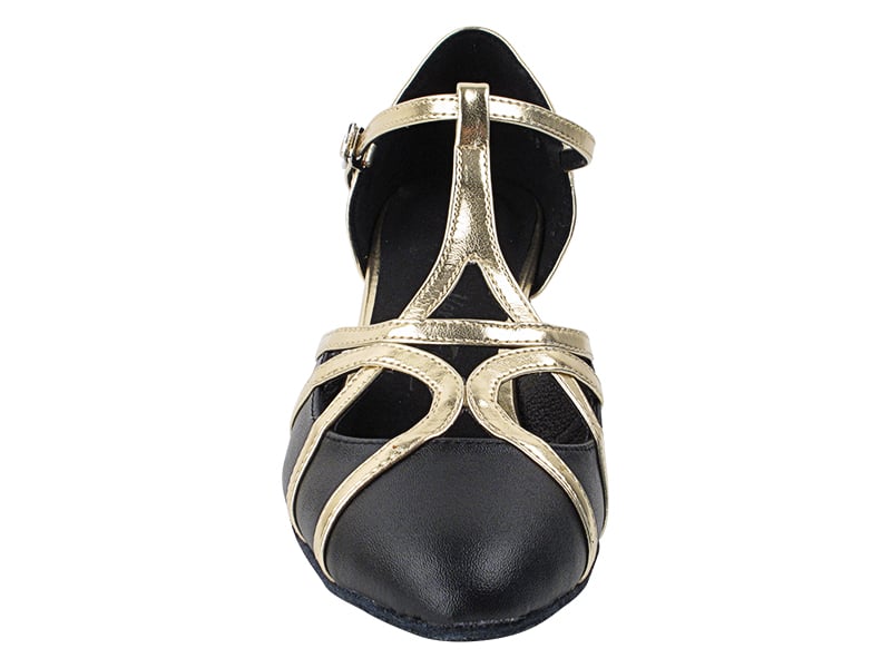 Black Leather & Light Gold Trim Dance heels