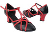 Black Leather & Red Trim Thick Cuban ballroom Heel 
