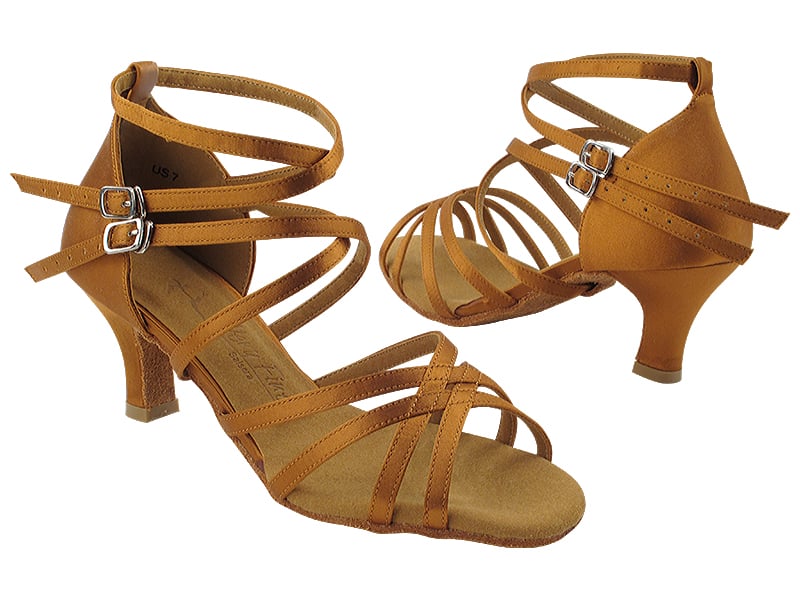 Dark tan satin ballroom heels