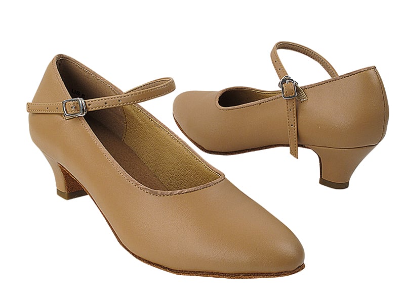 Beige Brown Leather Cuban ballroom Heel