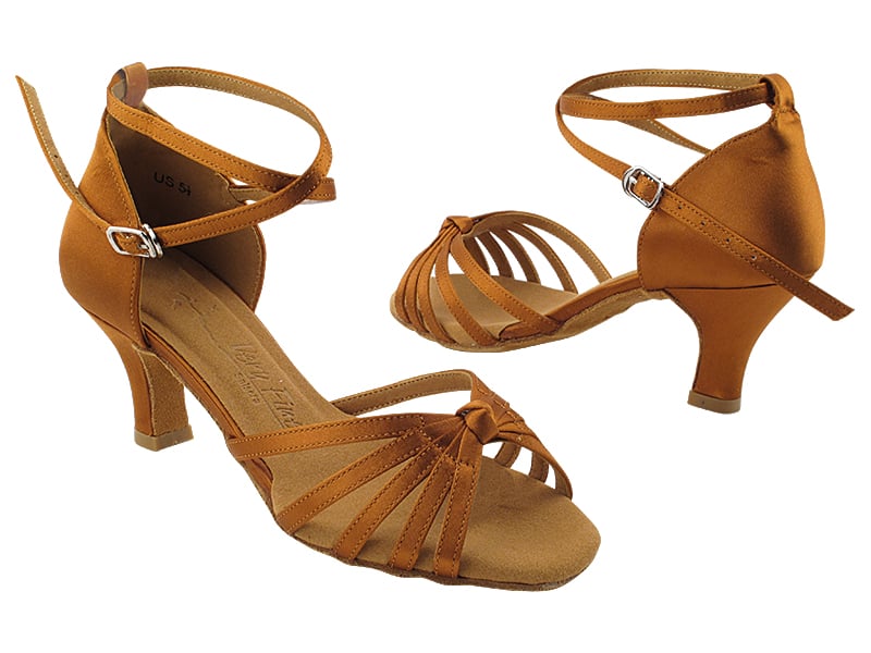 Dark tan satin ballroom heels