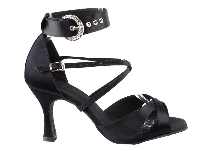 Black satin ballroom heels