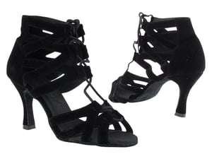 Black nubuck ballroom heels: sleek, durable footwear