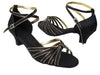 Black Satin & Gold Trim Cuban ballroom Heel