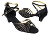 Black satin & gold trim Cuban heel: elegant footwear