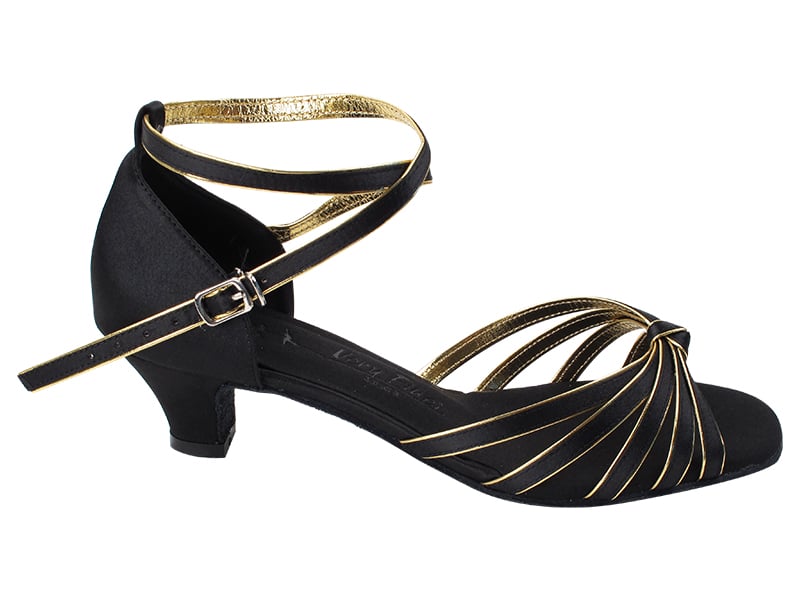 Black Satin & Gold Trim Cuban ballroom Heel