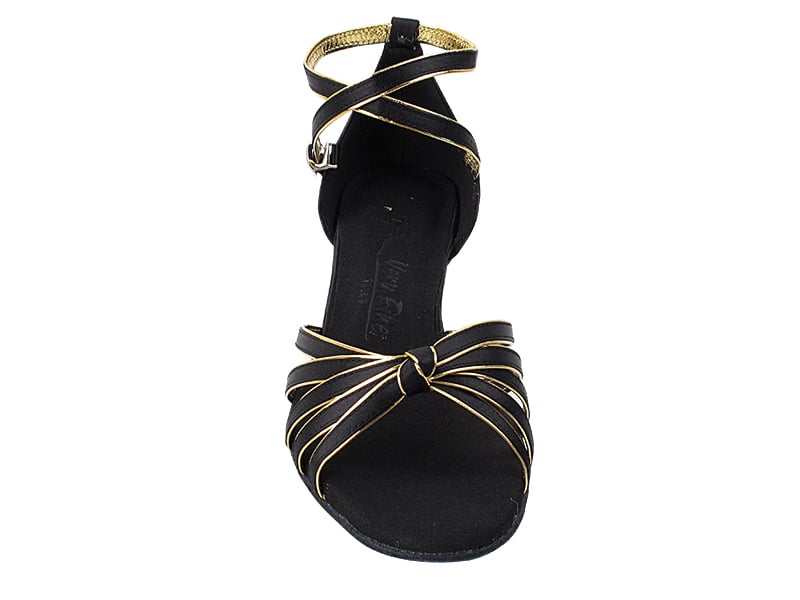 Black Satin & Gold Trim Cuban ballroom Heel