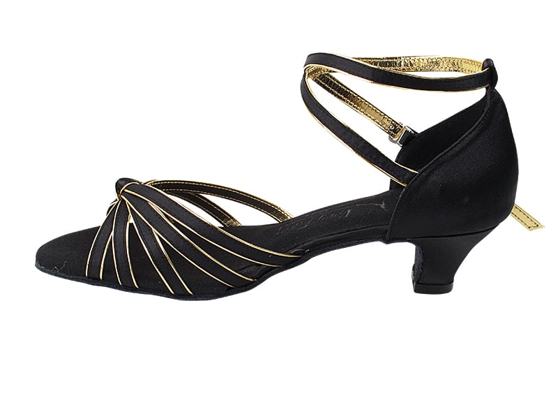 Black Satin & Gold Trim Cuban ballroom Heel