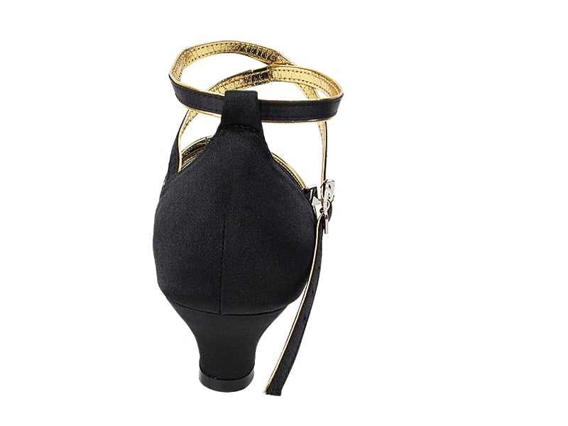 Black satin & gold trim Cuban heel: elegant footwear