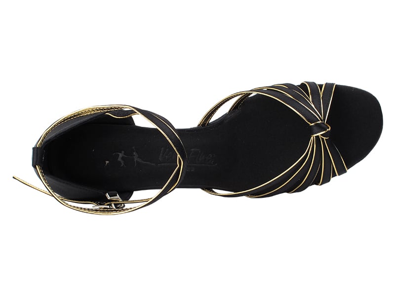 Black Satin & Gold Trim Cuban ballroom Heel