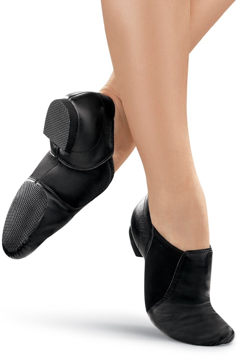 Split black leather jazz shoes: versatile, supportive footwear