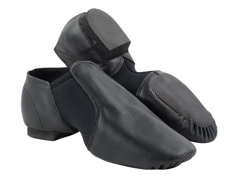 Split black leather jazz shoes: versatile, supportive footwear