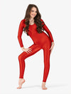 Girls Scoop Neck Nylon Long Sleeve Red Unitard