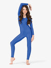 Girls Scoop Neck Nylon Long Sleeve Blue Unitard