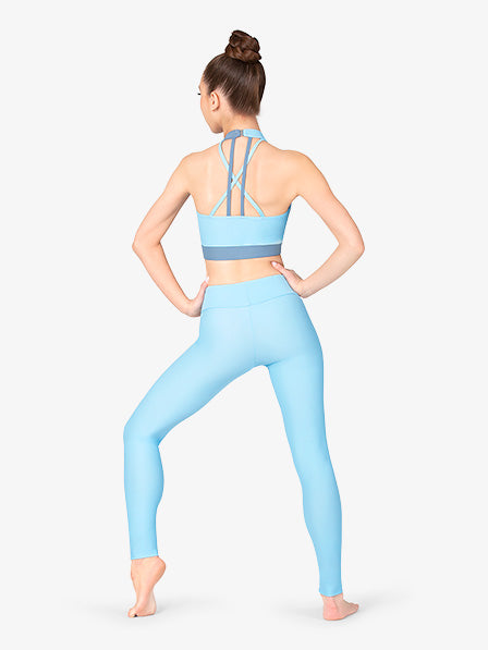 Womens High Waist Blue Dance Leggings