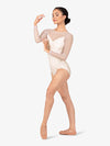 Womens Wild Tea Rose Mesh Long Sleeve White Leotard