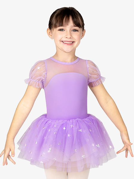 Girls Short Sleeve Star Purple Dress