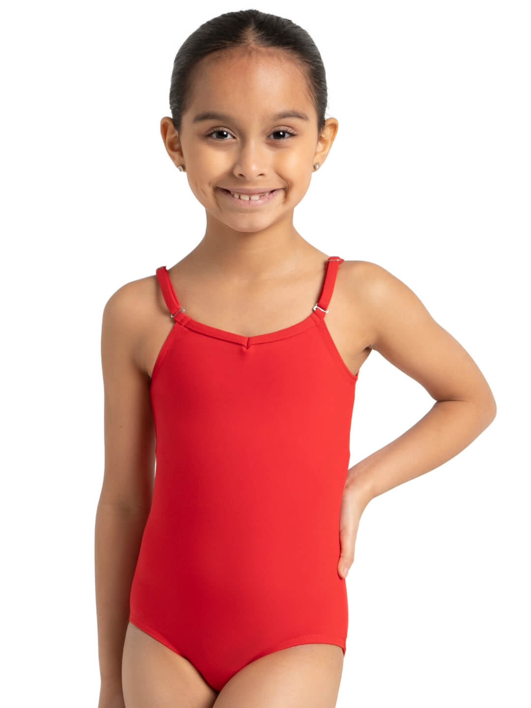 Camisole Leotard with Adjustable Straps for Girls: Soft, stretchy leotard featuring adjustable straps - red