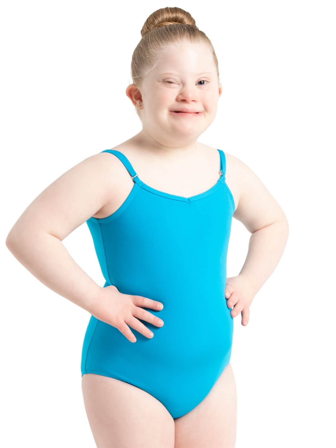 Camisole Leotard with Adjustable Straps for Girls: Soft, stretchy leotard featuring adjustable straps - turquoise