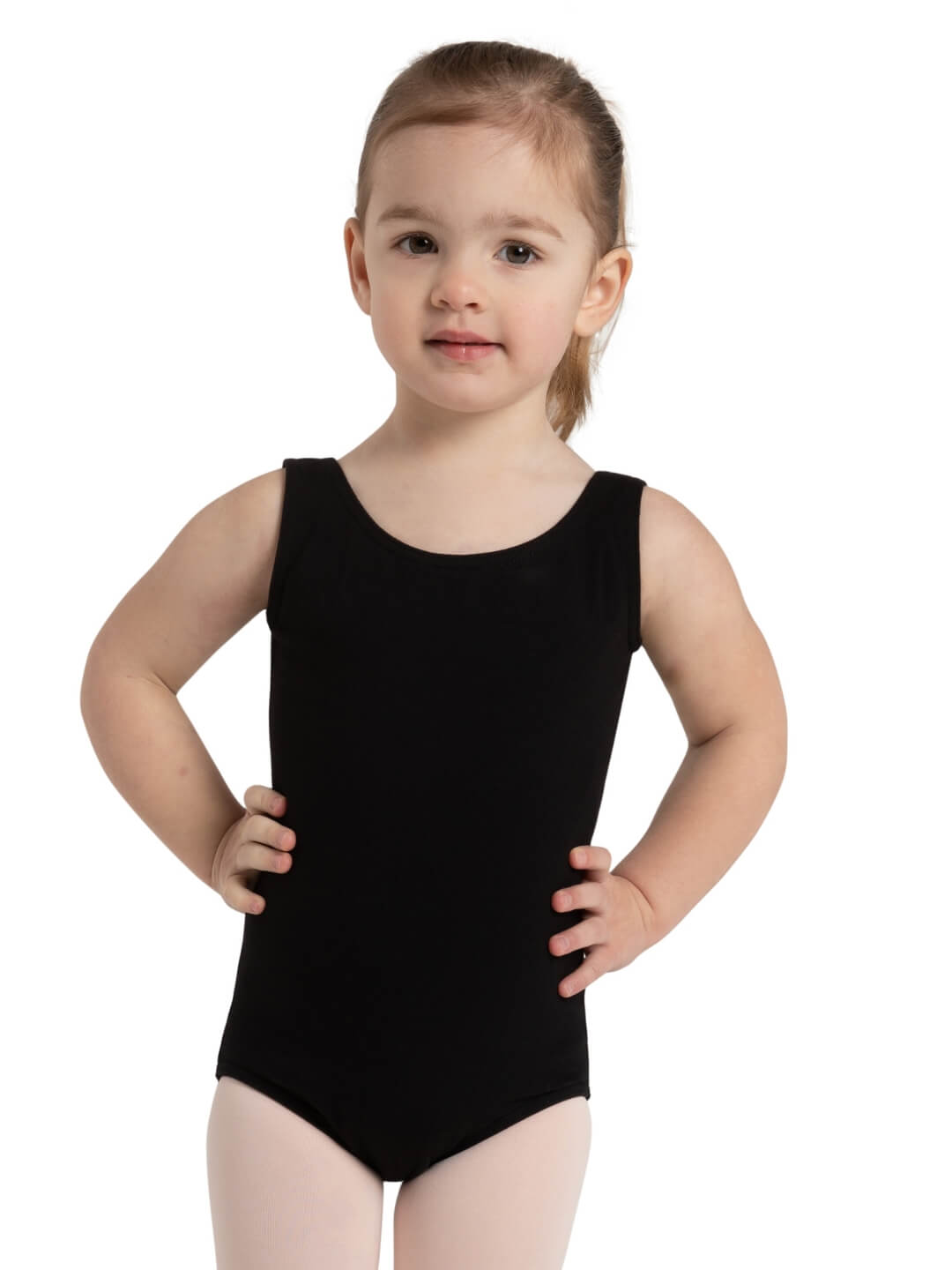 High-neck tank leotard for girls, featuring a sleek and comfortable design - black
