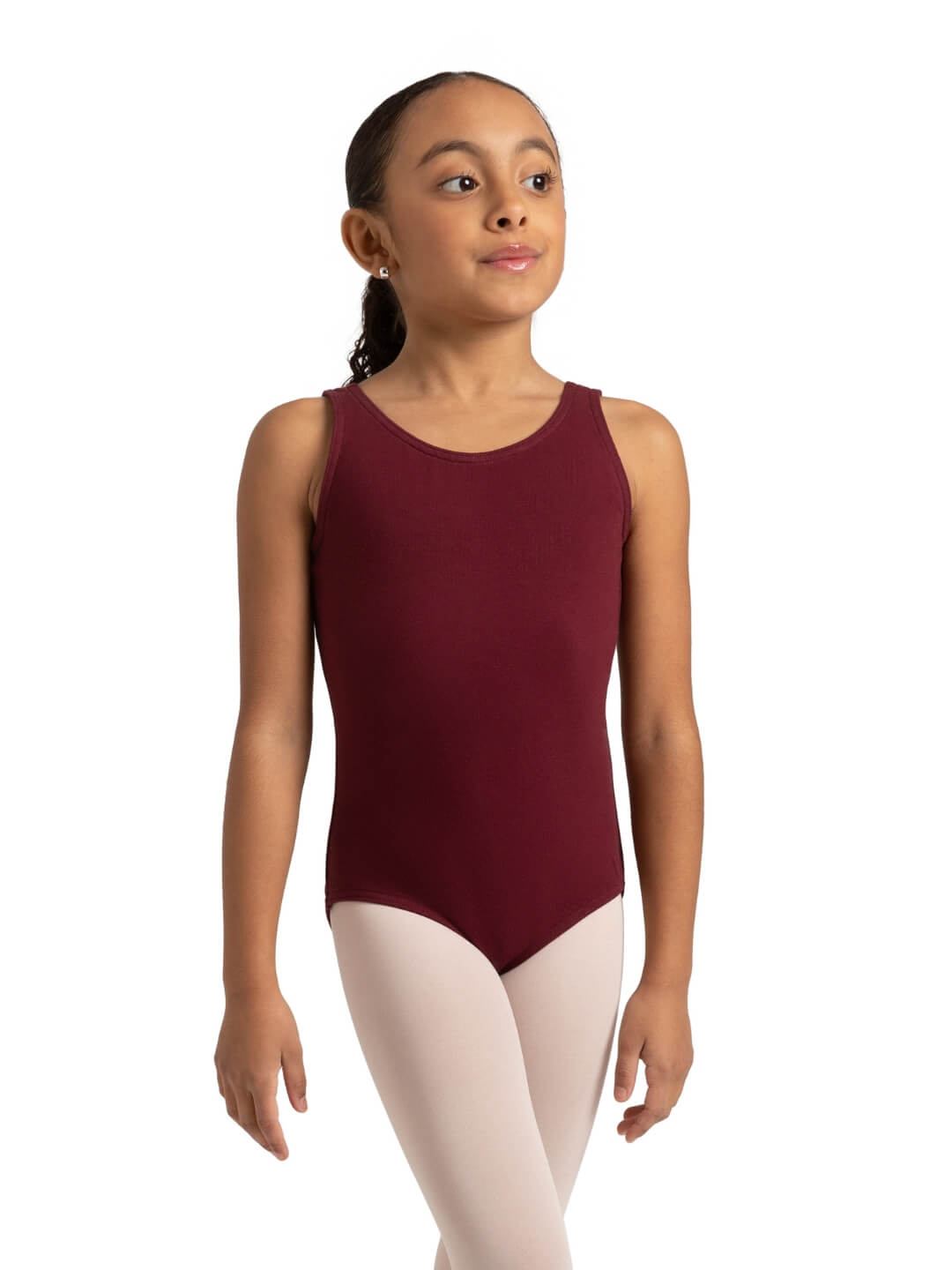 High-neck tank leotard for girls, featuring a sleek and comfortable design - maroon