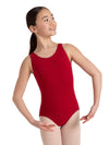 High-neck tank leotard for girls, featuring a sleek and comfortable design - red