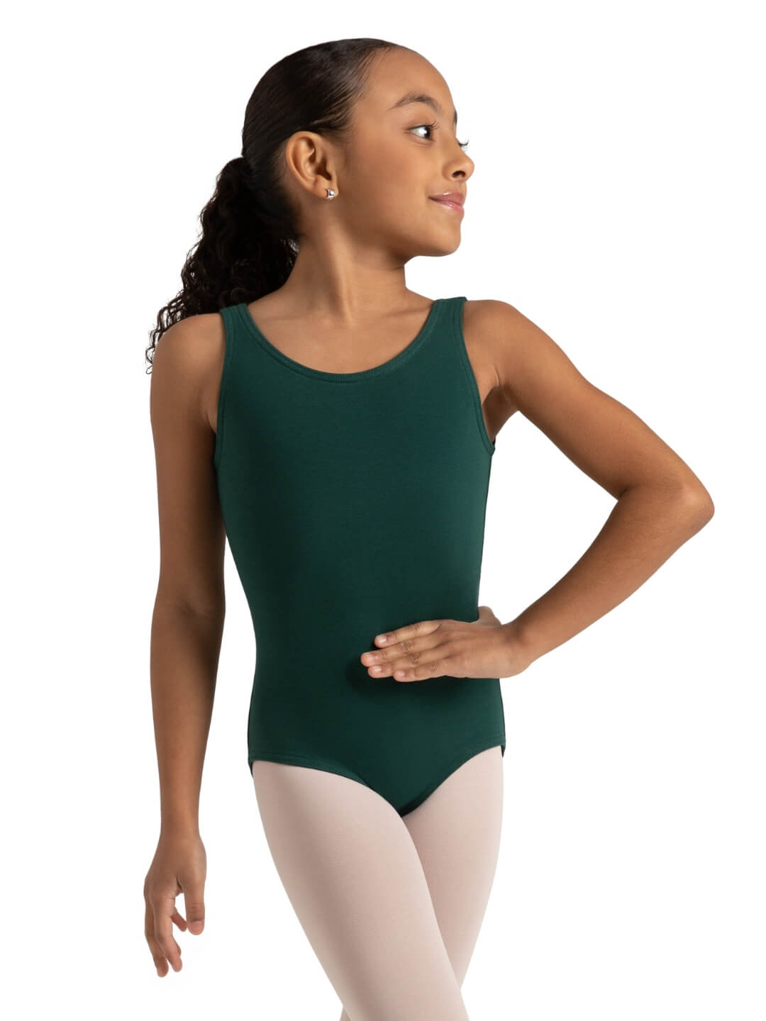 High-neck tank leotard for girls, featuring a sleek and comfortable design - black